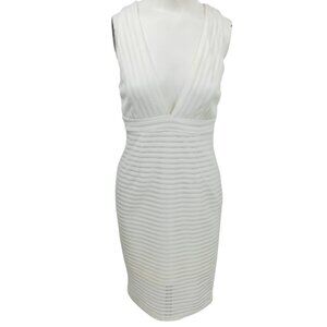 Lulus White Sleeveless V-Neck Knee Length Ribbed Sheer Dress Size L Bodycon